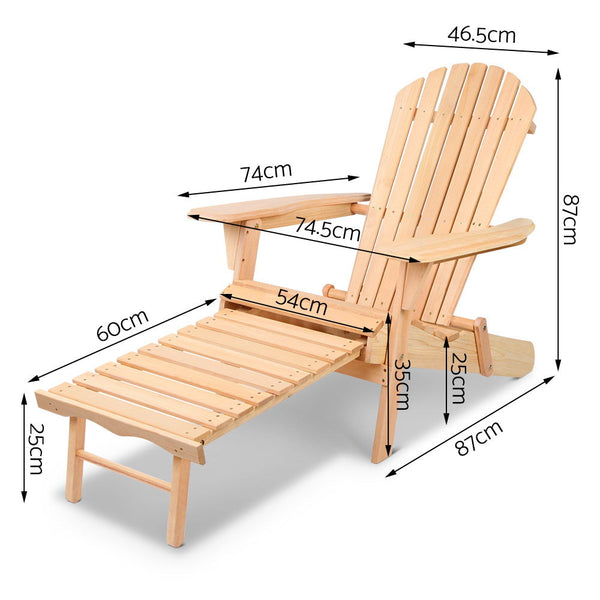 Gardeon Adirondack Outdoor Chairs Wooden Sun Lounge Patio Furniture Garden Natural Patio Chairs