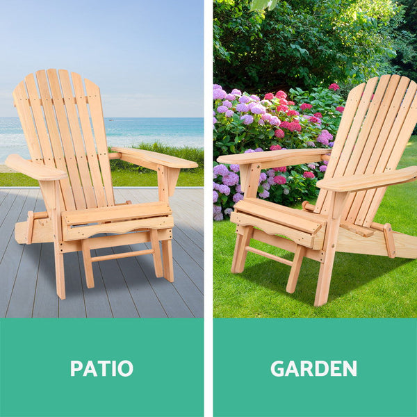 Gardeon Adirondack Outdoor Chairs Wooden Sun Lounge Patio Furniture Garden Natural Patio Chairs