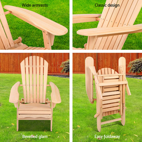 Gardeon Adirondack Outdoor Chairs Wooden Sun Lounge Patio Furniture Garden Natural Patio Chairs