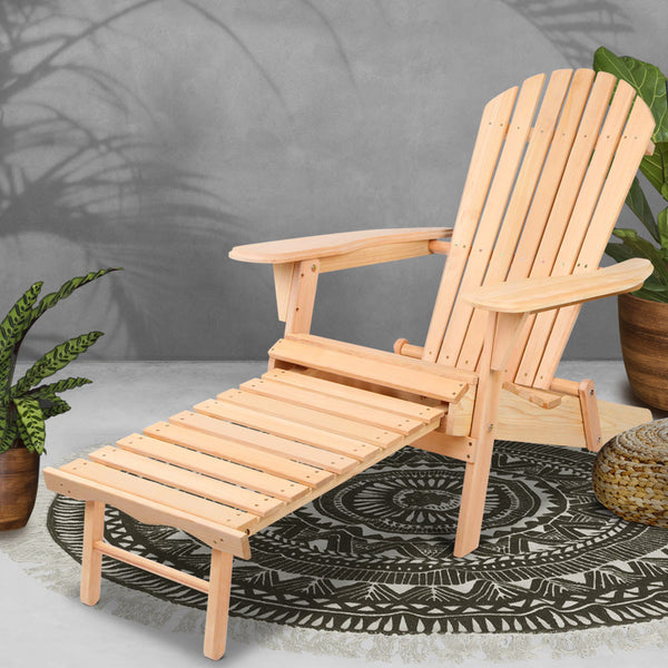 Gardeon Adirondack Outdoor Chairs Wooden Sun Lounge Patio Furniture Garden Natural Patio Chairs