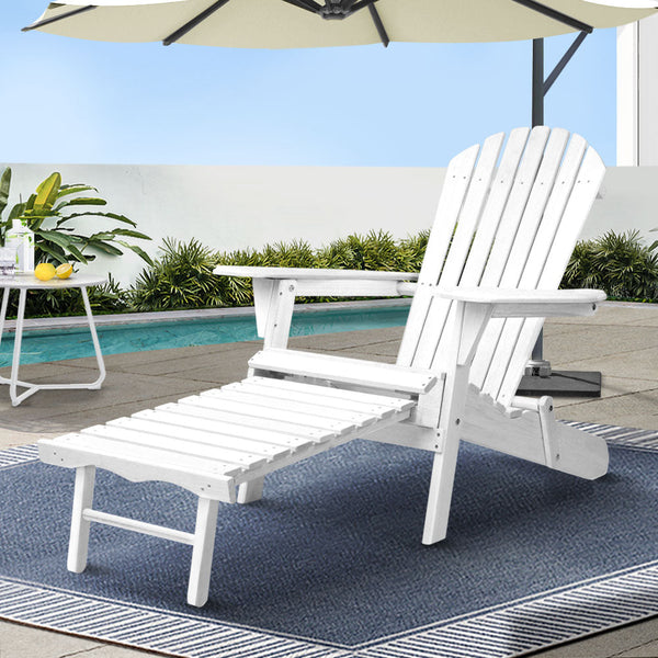 Gardeon Sun Lounge Outdoor Chairs Wooden Foldable Patio Furniture Adirondack White Loungers
