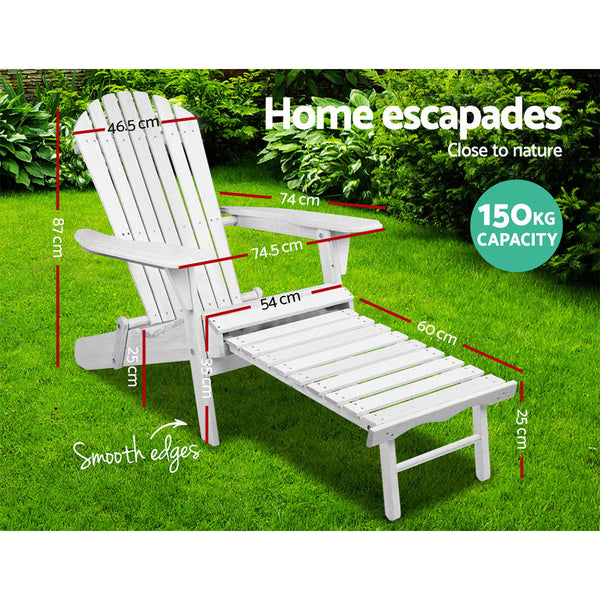 Gardeon Sun Lounge Outdoor Chairs Wooden Foldable Patio Furniture Adirondack White Loungers
