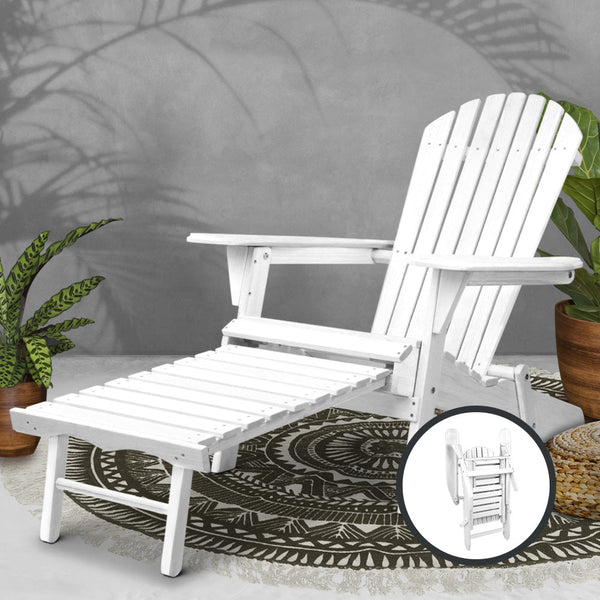 Gardeon Sun Lounge Outdoor Chairs Wooden Foldable Patio Furniture Adirondack White Loungers