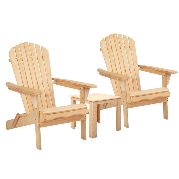 Gardeon 3Pc Adirondack Outdoor Table And Chairs Wooden Foldable Beach Natural Outdoor Dining Sets