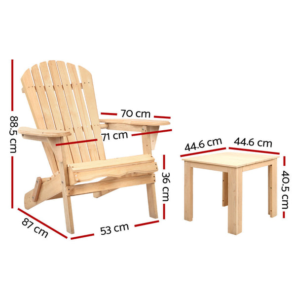 Gardeon 3Pc Adirondack Outdoor Table And Chairs Wooden Foldable Beach Natural Outdoor Dining Sets