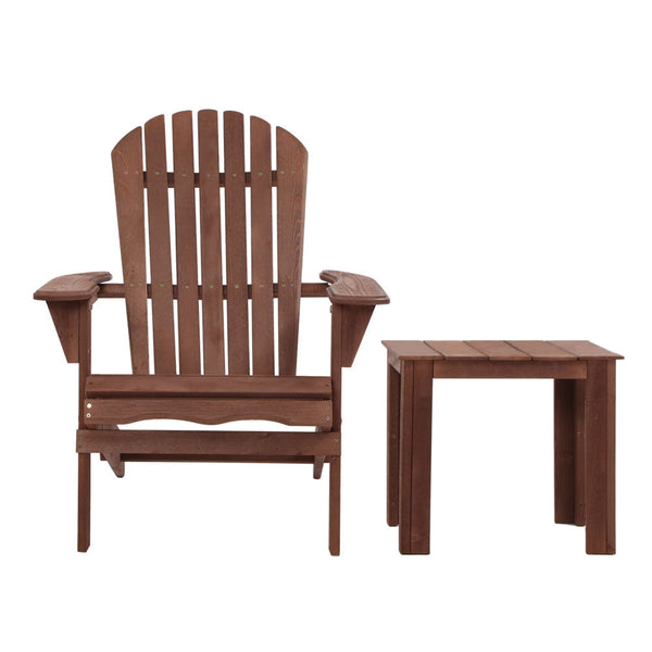 Gardeon 3Pc Adirondack Outdoor Table And Chairs Wooden Foldable Beach Brown Outdoor Dining Sets