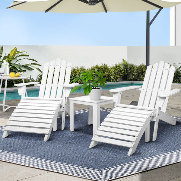 Gardeon 5Pc Adirondack Outdoor Table And Chairs Wooden Sun Lounge Patio Furniture White Outdoor Dining Sets