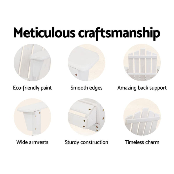 Gardeon 5Pc Adirondack Outdoor Table And Chairs Wooden Sun Lounge Patio Furniture White Outdoor Dining Sets