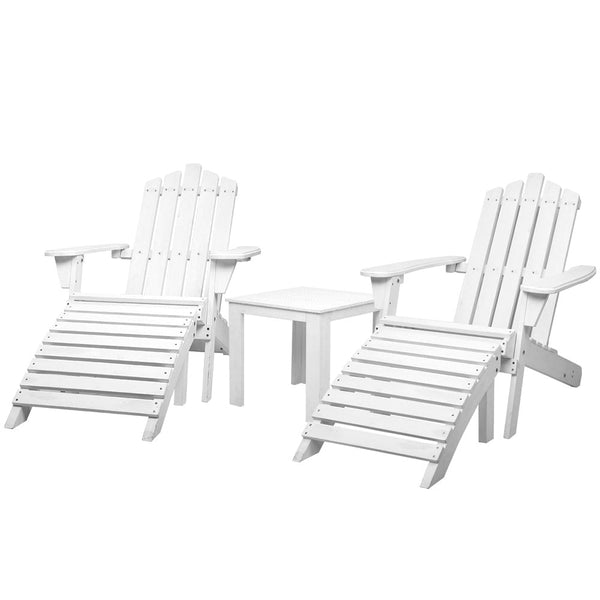 Gardeon 5Pc Adirondack Outdoor Table And Chairs Wooden Sun Lounge Patio Furniture White Outdoor Dining Sets