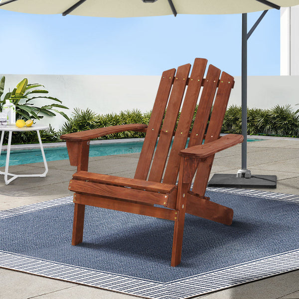 Gardeon Adirondack Outdoor Chairs Wooden Beach Chair Patio Furniture Garden Brown Patio Chairs