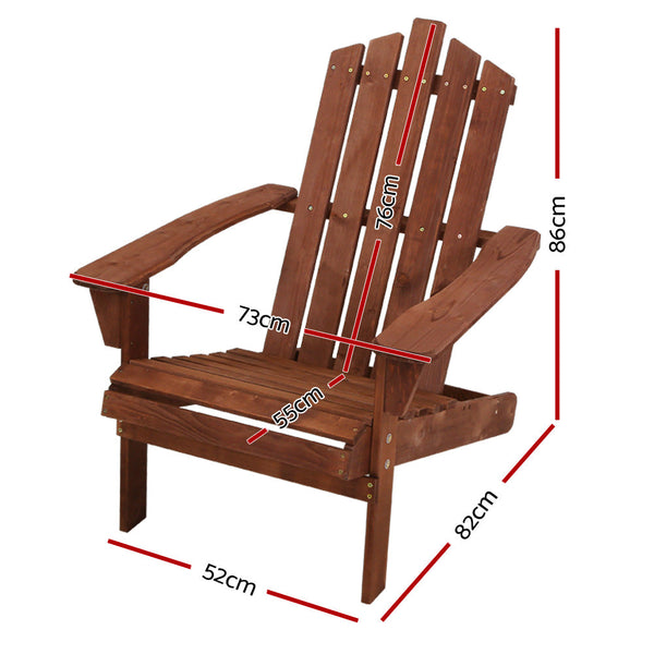Gardeon Adirondack Outdoor Chairs Wooden Beach Chair Patio Furniture Garden Brown Patio Chairs