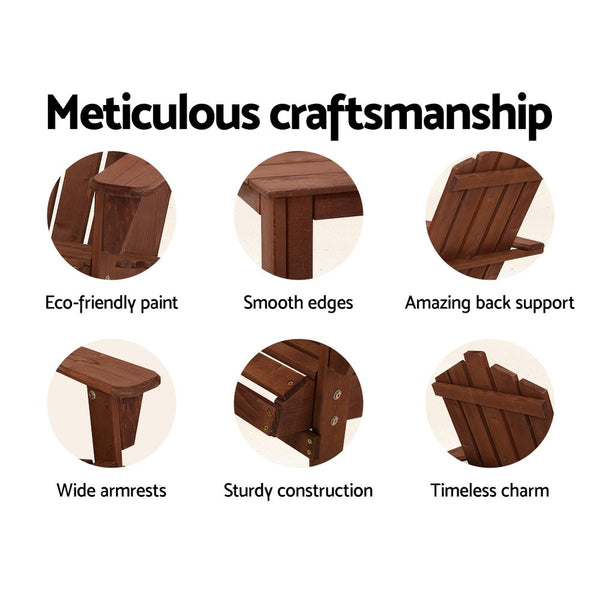 Gardeon Adirondack Outdoor Chairs Wooden Beach Chair Patio Furniture Garden Brown Patio Chairs