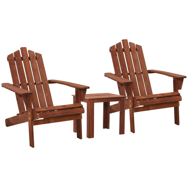 Gardeon 3Pc Adirondack Outdoor Table And Chairs Wooden Beach Chair Brown Outdoor Dining Sets