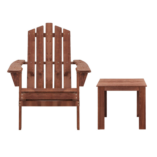 Gardeon 3Pc Adirondack Outdoor Table And Chairs Wooden Beach Chair Brown Outdoor Dining Sets
