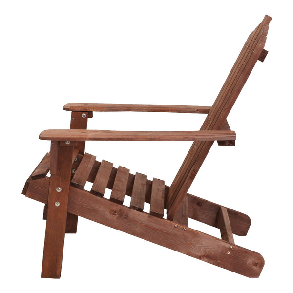 Gardeon 3Pc Adirondack Outdoor Table And Chairs Wooden Beach Chair Brown Outdoor Dining Sets