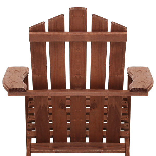 Gardeon 3Pc Adirondack Outdoor Table And Chairs Wooden Beach Chair Brown Outdoor Dining Sets