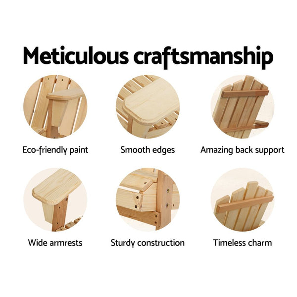 Gardeon Adirondack Outdoor Chairs Wooden Beach Patio Furniture Garden Natural Patio Chairs