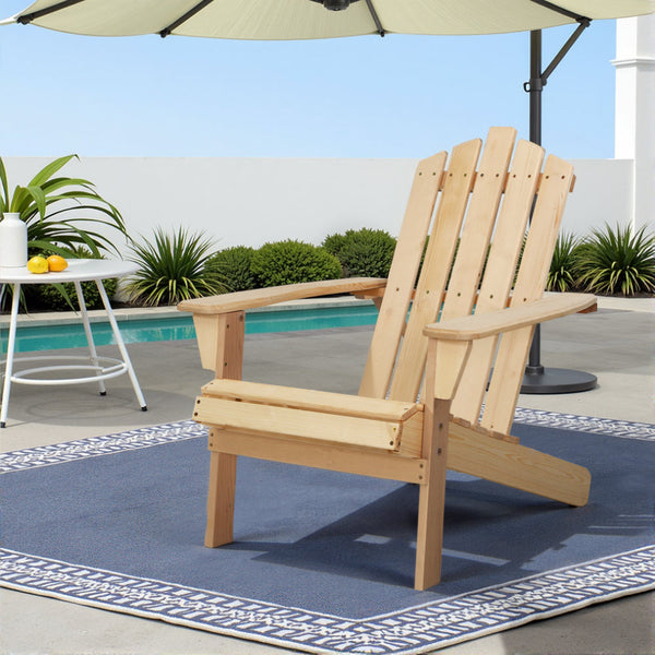Gardeon Adirondack Outdoor Chairs Wooden Beach Patio Furniture Garden Natural Patio Chairs