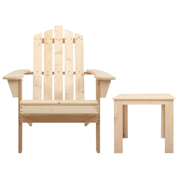Gardeon 3Pc Adirondack Outdoor Table And Chairs Wooden Beach Chair Natural Outdoor Dining Sets