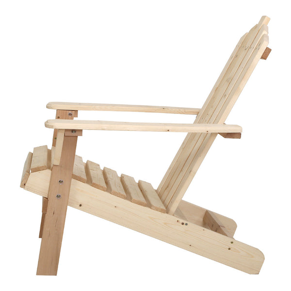 Gardeon 3Pc Adirondack Outdoor Table And Chairs Wooden Beach Chair Natural Outdoor Dining Sets