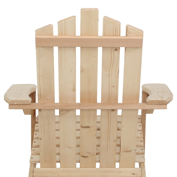 Gardeon 3Pc Adirondack Outdoor Table And Chairs Wooden Beach Chair Natural Outdoor Dining Sets