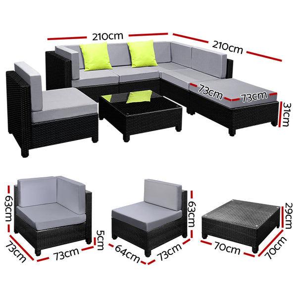 Gardeon 7 Piece Outdoor Sofa Set Wicker Couch Lounge Setting Seat Cover Outdoor Furniture Covers