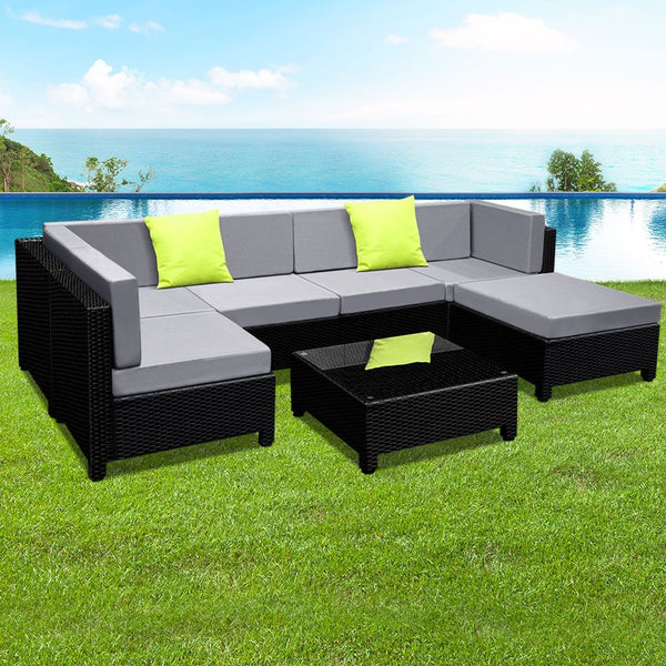 Gardeon 7 Piece Outdoor Sofa Set Wicker Couch Lounge Setting Seat Cover Outdoor Furniture Covers