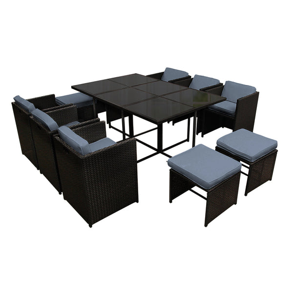 Gardeon Outdoor Dining Set 11 Piece Wicker Table Chairs Setting Black Outdoor Dining Sets