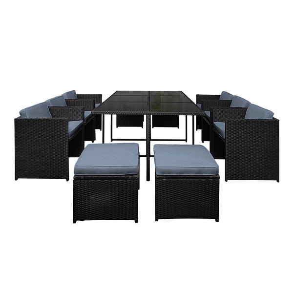 Gardeon Outdoor Dining Set 11 Piece Wicker Table Chairs Setting Black Outdoor Dining Sets
