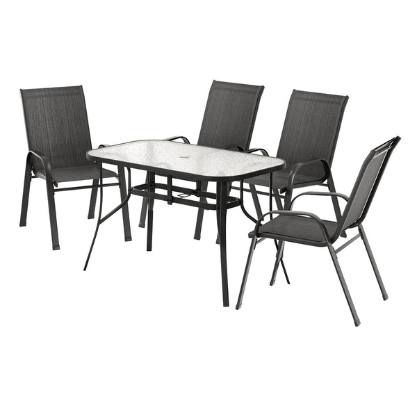 Gardeon 5Pc Outdoor Dining Set Table And Chairs Patio Furniture Bistro Set Garden Black Outdoor Dining Sets