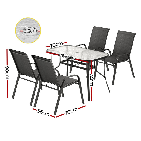 Gardeon 5Pc Outdoor Dining Set Table And Chairs Patio Furniture Bistro Set Garden Black Outdoor Dining Sets