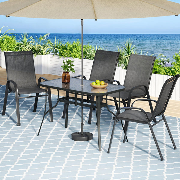 Gardeon 5Pc Outdoor Dining Set Table And Chairs Patio Furniture Bistro Set Garden Black Outdoor Dining Sets