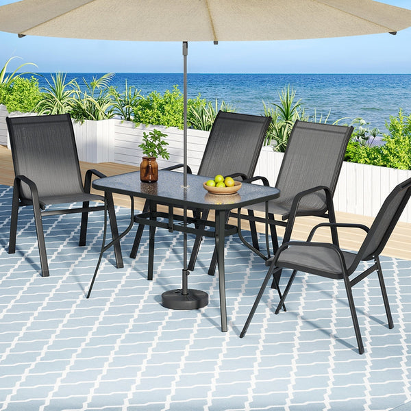 Gardeon 5Pc Outdoor Dining Set Table And Chairs Patio Furniture Bistro Garden Grey Outdoor Dining Sets