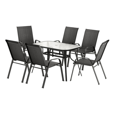 Gardeon 7Pc Outdoor Dining Set Table And Chairs Patio Furniture Garden Bistro Set Black Outdoor Dining Sets