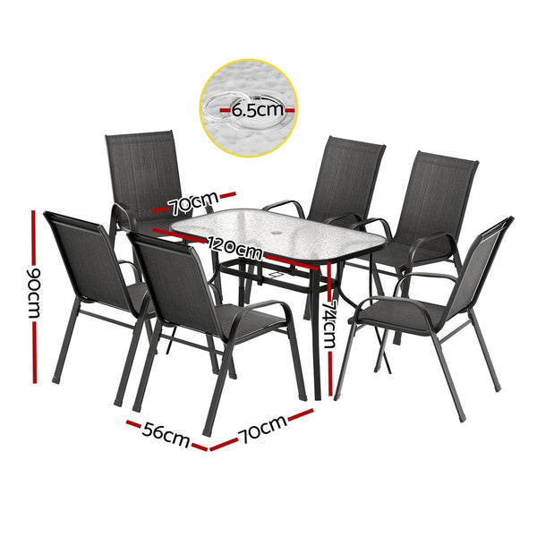 Gardeon 7Pc Outdoor Dining Set Table And Chairs Patio Furniture Garden Bistro Set Black Outdoor Dining Sets