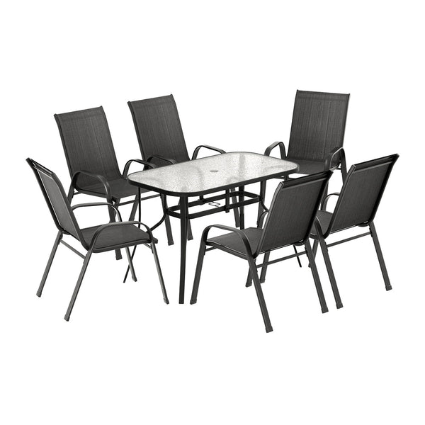 Gardeon 7Pc Outdoor Dining Set Table And Chairs Patio Furniture Garden Bistro Set Black Outdoor Dining Sets