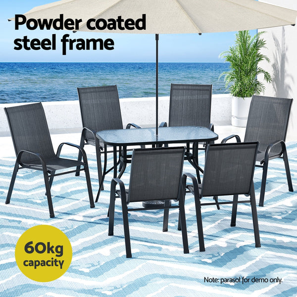 Gardeon 7Pc Outdoor Dining Set Table And Chairs Patio Furniture Garden Bistro Set Black Outdoor Dining Sets