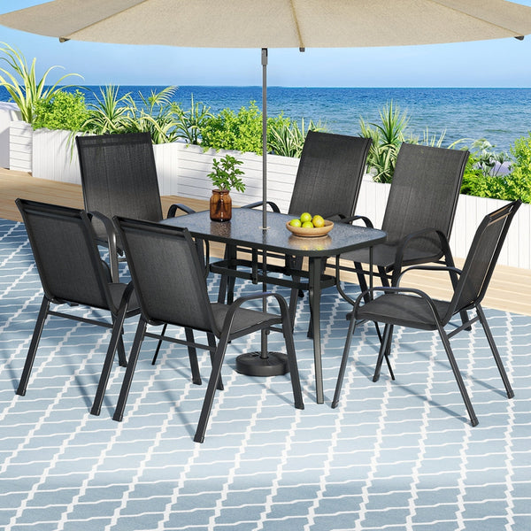 Gardeon 7Pc Outdoor Dining Set Table And Chairs Patio Furniture Garden Bistro Set Black Outdoor Dining Sets