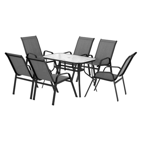 Gardeon 7Pc Outdoor Dining Set Table And Chairs Patio Furniture Garden Bistro Set Grey Outdoor Dining Sets