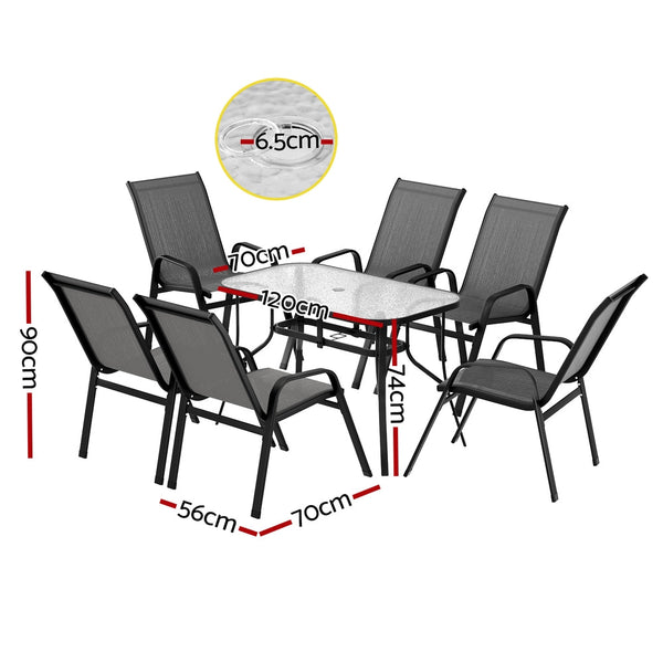 Gardeon 7Pc Outdoor Dining Set Table And Chairs Patio Furniture Garden Bistro Set Grey Outdoor Dining Sets