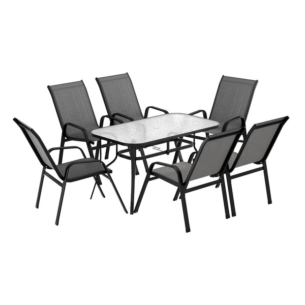 Gardeon 7Pc Outdoor Dining Set Table And Chairs Patio Furniture Garden Bistro Set Grey Outdoor Dining Sets