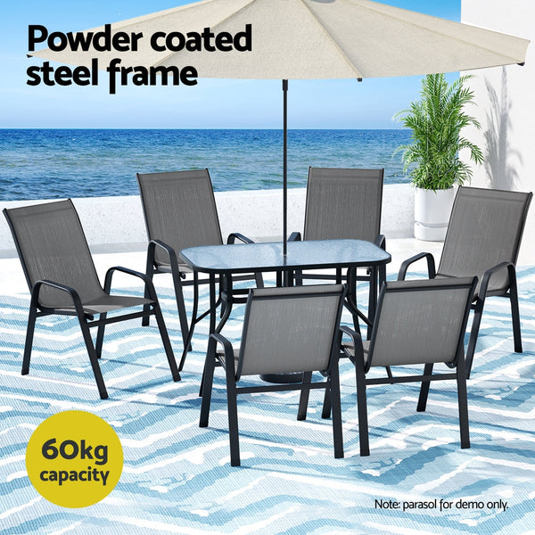 Gardeon 7Pc Outdoor Dining Set Table And Chairs Patio Furniture Garden Bistro Set Grey Outdoor Dining Sets