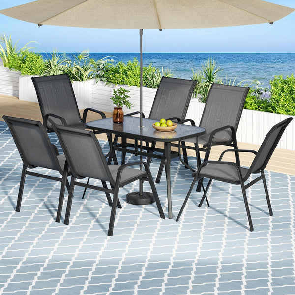 Gardeon 7Pc Outdoor Dining Set Table And Chairs Patio Furniture Garden Bistro Set Grey Outdoor Dining Sets