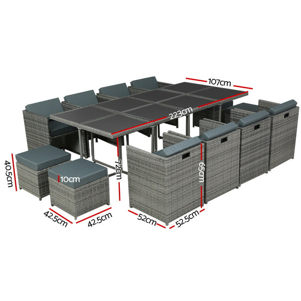 Gardeon Outdoor Dining Set 13 Piece Wicker Table Chairs Setting Grey Outdoor Dining Sets