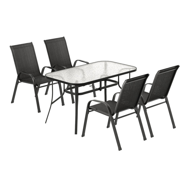 Gardeon 5Pc Outdoor Dining Set Table And Chairs Patio Furniture Bistro Garden Black Outdoor Dining Sets