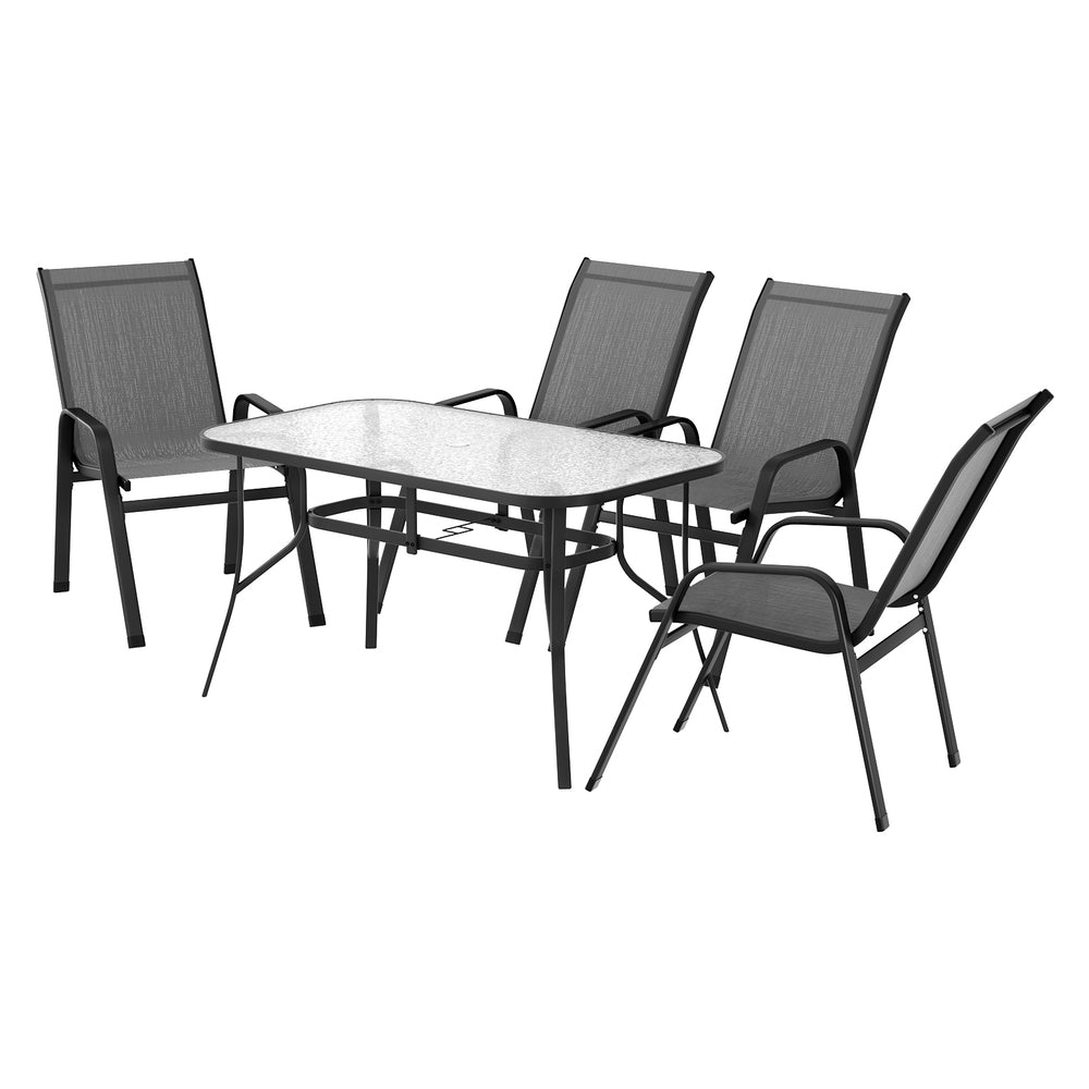 Gardeon 5Pc Outdoor Dining Set Table And Chairs Patio Furniture Bistro Set Garden Grey Outdoor Dining Sets