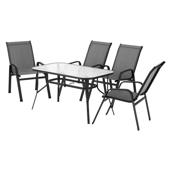Gardeon 5Pc Outdoor Dining Set Table And Chairs Patio Furniture Bistro Set Garden Grey Outdoor Dining Sets