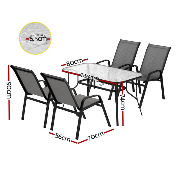Gardeon 5Pc Outdoor Dining Set Table And Chairs Patio Furniture Bistro Set Garden Grey Outdoor Dining Sets