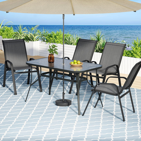 Gardeon 5Pc Outdoor Dining Set Table And Chairs Patio Furniture Bistro Set Garden Grey Outdoor Dining Sets