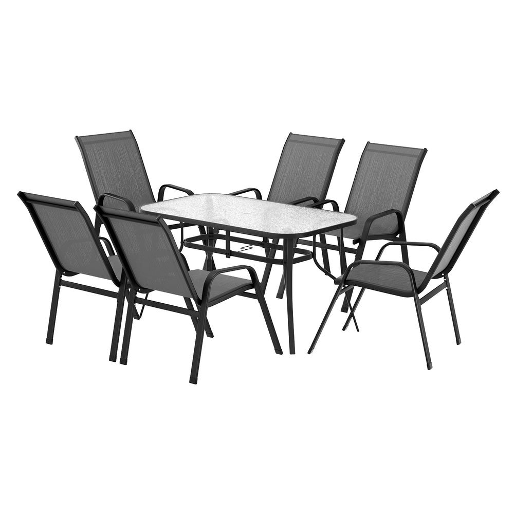 Gardeon 7Pc Outdoor Dining Set Table And Chairs Patio Furniture Bistro Set Garden Grey Outdoor Dining Sets